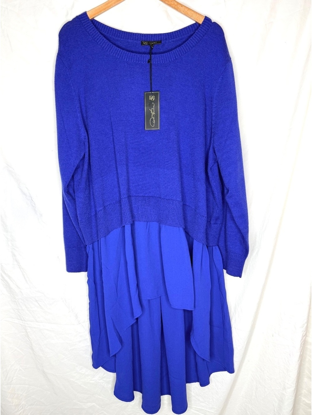 DG2 Diane Gilman Sweater Chiffon Hem Dress Layered Tunic NWT